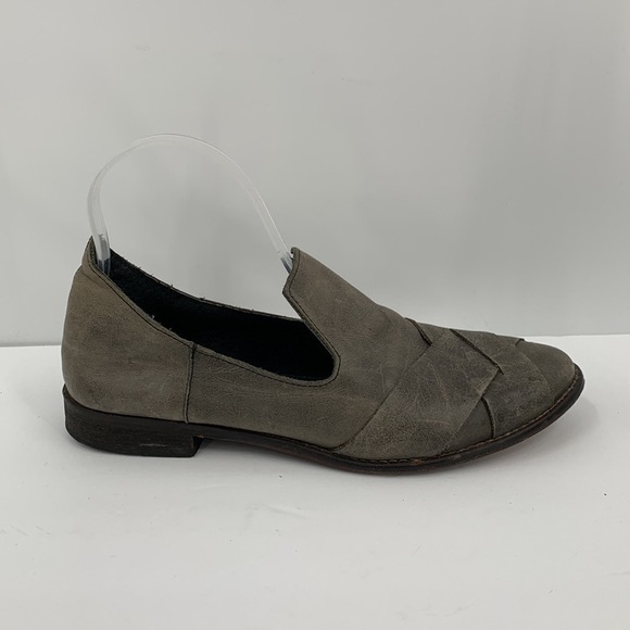 Free People leather distressed gray taupe loafers shoes slip-on woven flat 38 7 - Picture 1 of 6